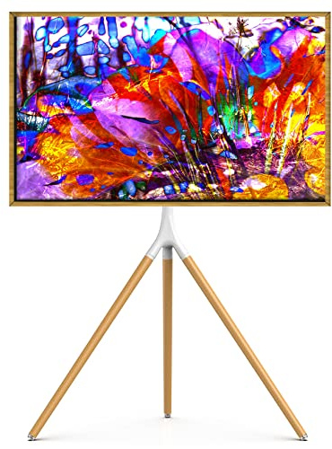 UPGRAVITY White TV Stand Tripod for 45 to 65 Flat Screens up to 77lbs | Swivel & Height Adjustable TV Easel Stand for Corner, Portable TV Stand with 2 Cable Straps
