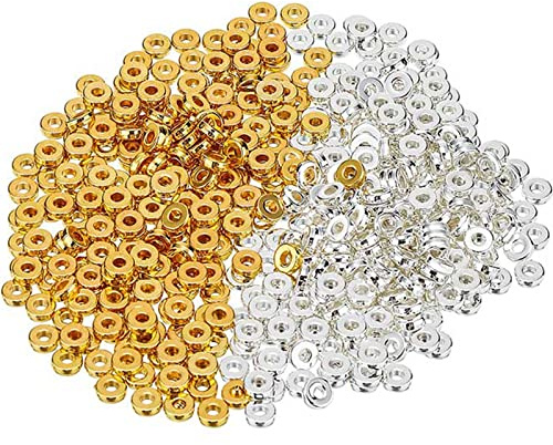 TONAUP Heishi, 1000 perline dorate, 6 mm, distanziatori per perline rotonde piatte CCB, distanziatori per bracciali, collane, gioielli, fabbricazione artigianale fai da te (argento e oro)