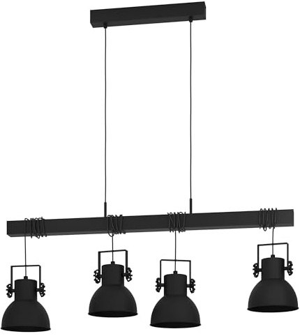 EGLO Pendelleuchte Esstisch Shirebrook 4-flammige | Hängelampe für Wohnzimmer und Esszimmer, FSC100PA, Industrial Esszimmerlampe aus Metall und Holz in schwarz, E27 Fassung
