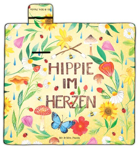 Mr. & Mrs. Panda Picknickdecke Hippie im Herzen - Geschenk, Blumen Deko, Outdoor Decke, Frühlings Deko, große picknickdecke, picknickdecke isoliert,