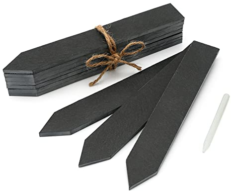 KINGLAKE 10 etichette per piante in ardesia e penna per talco, etichette per piante da esterno, riutilizzabili, grandi cartelli da giardino per orto, erbe, piante in vaso, fiori (20 x 3 cm)