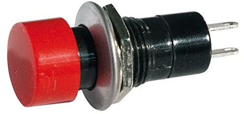 Pulsante unipolare con tasto rosso con contatto normalmente aperto, foro di montaggio diametro 12mm - 250V 1A