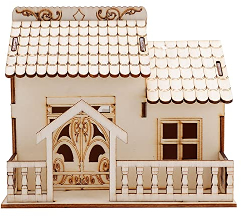 Sparschwein, 15 x 14 x 13 cm Holz Spardose Villa Haus Deko Sparschwein mit Farbwechselndes LED Licht, Bruchsichere Spar Münzbox Sparbüchse Holzwohnaccessoire Miniaturvilla Hausmodell für Wohnkultur