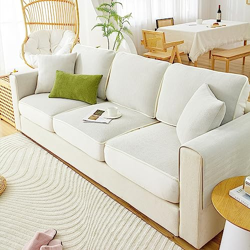 HGTRH Sofa Sitzkissenbezug Stretch, Sofa üBerzug L Form, Sofaschoner für Ledersofa rutschfest, Sofabezug 2/3/4 Sitzer mit/ohne Armlehne Chenille Couch Schonbezug Elastischer Gurt