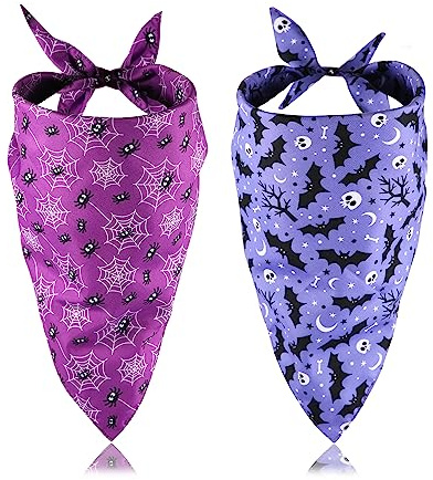 2 Stück Halloween Hundehalstücher, Halloween Hundeschal Doppelseitig Hund Bandana Haustier Halloween Kostüm Hundehalstuch Dreieck für Kleine Mittelgroße Hunde (Fledermaus und Spinne)