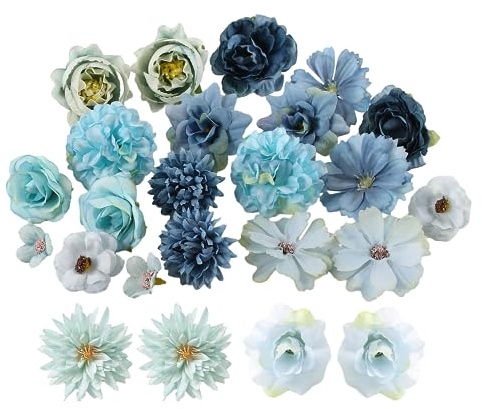 ATBUSS 24 fiori simulati blu, decorazione per la casa, set di fiori artificiali, decorazione per l'ambiente, per matrimoni, San Valentino.