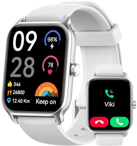 Smart Watch for Men Women, Answer/Make Calls, Alexa Built-in, [1.8 HD Screen] Smart Watches for iPhone/Samsung/Android, Fitness Watch with Heart Rate Sleep SpO2 Monitor,IP68,100+ Sports-White