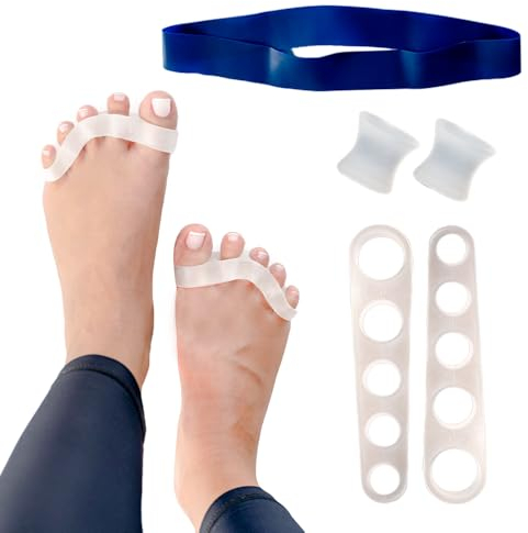 Tolles Zehen-Abstandshalter und -spreizer-Set – schnelle Linderung für Hammerzehen und Ballenzehen, inklusive Zehen-Stretchband, einzelne Zehen-Abstandshalter und volle Zehen-Abstandshalter für Gehen,