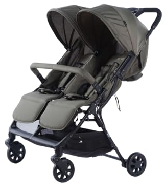 Novi Baby® Foss Go Duo, Zwillingsbuggy von Geburt an bis 15 kg (ca. 3 Jahre), extra großer Korb, leicht und klein faltbar, 5-Punkt-Sicherheitsgurt (Grün)