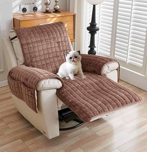 HLTQL Sesselschoner Mit Armlehne Sessel üBerzug rutschfest Mit Aufbewahrungstasche SesselüBerwüRfe Armlehnenschoner BezüG FüR Zuhause Mit Kindern Und Haustieren,Brown-1Sitz(53x190cm)