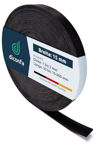 diconfa Gummistreifen BREITE 15mm (1,5cm) - WÄHLBAR - Dicke: 1 bis 5mm - LÄNGE: 0,05 bis 10m - Auswahl: 7000mm (700cm) lang, 1mm stark - Gummimatte Meterware schmal Gummiunterlage Gummiplatte
