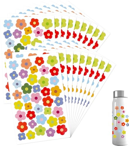 Prasacco 18 Blatt Bunte Mini Blumen Aufkleber - Wasserdichte Niedliche Dekorations Sticker für Sammelalben, Notizblöcke, Fahrräder, Autos, Motorräder, Wasserbecher, Laptops