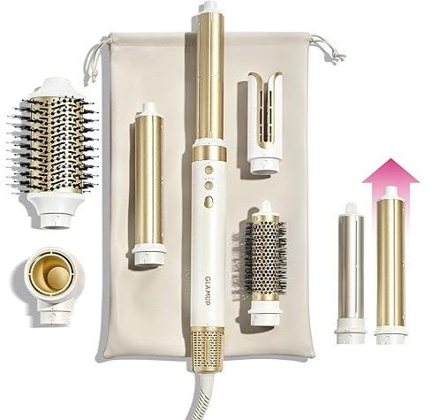 GLAMUP® 6 in 1 Hot Air Styler, Upgraded Long Barrel, Tight Grip, Powerful High Speed Dryer, Volumizer, Blow Dryer Brush, Curling Volumizing Hair Styler Gift Set with Travel Bag