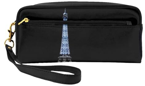 Trousse de maquillage Tour Eiffel pour femme avec deux poches pour accessoires de beauté quotidiens, Noir , Taille unique, Trousse de maquillage