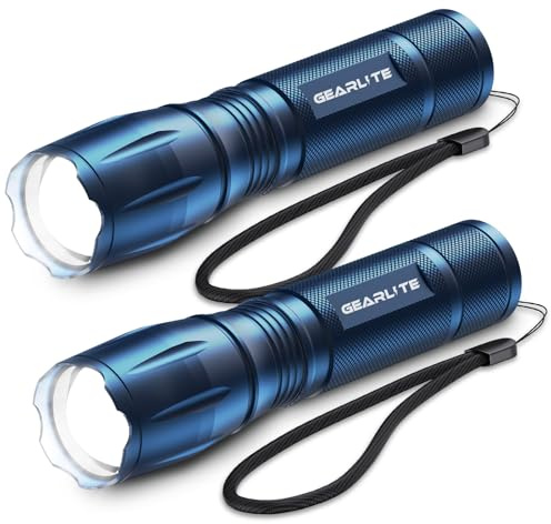 GEARLITE 2 st kraftfull LED-ficklampa, 3 000 lumen LED-ficklampor med hög effekt med 5 lägen, IP65 vattentät taktisk ficklampa, för camping, vandring, utomhus, nödsituation (Bleu, 2)
