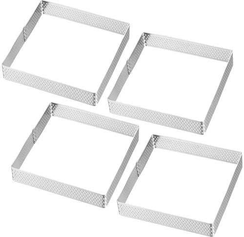 Westmark Stampi per Tartellette, 4 Pezzi – Forme perfette per tartellette e quiche – Risultato di cottura uniforme grazie alla perforazione – Argento, 10x10 cm, Quadrato, 10 x 10 cm, 4 pezzi