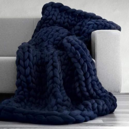 Strickdecke, Grobstrick-Überwurf, grob gestrickte Decke, Strickdecke, graue Überwürfe für Sofa, groß, gestrickt, Bettüberwurf, Decken für Betten (Marineblau, 100 x 150 cm)