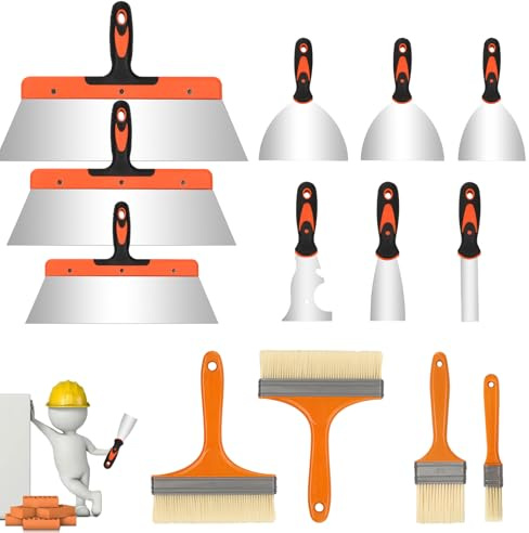 Set di 13 spatole per stucco, set di strumenti per rimuovere vernice e carta da parati, utensili per finitura cartongesso per carta da parati per intonacare, riempire mastice e finitura liscia