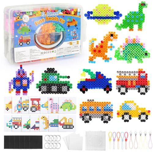 TGTT Kit de Perles à Repasser, 1500 PièCes de Perles à Repasser de 10 mm, Kit Artisanal à Repasser Avec Panneau Perforé, Pour Enfants GarçOns Filles Cadeaux D'Anniversaire