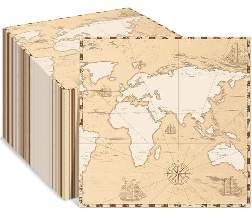 Janlaugh 60 Pcs Vintage World Map Paper Napkins Retro Disposable Cocktail Napkins for Decoupage Birthday Wedding Bridal Shower Travel Theme Party (6.5 x 6.5 Inch)