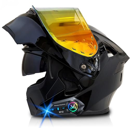 RHBDDHV Bluetooth Klapphelm, Integriert Motorradhelm, ECE Genehmigt Integralhelm mit Anti-Fog-Doppelspiegel, Atmungsaktiv und Bequem, für Erwachsene Frauen Männer, 55~64CM