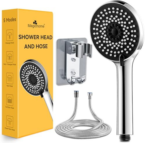 Magichome Shower Head and Hose with Holder Set, High Pressure Shower Head with 5 Modes, Universal Handheld Showerhead for Low Water Pressure