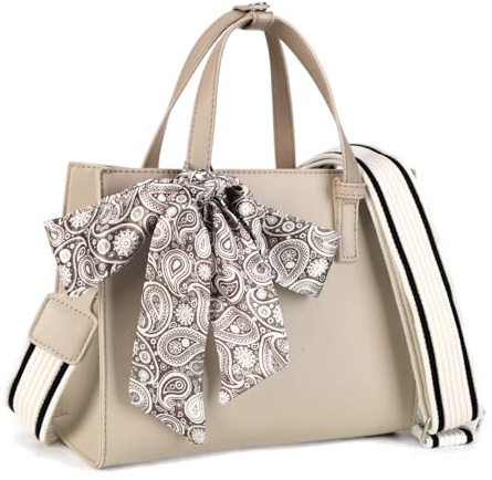 Gladdon Kleine Handtasche Damen, Tote Bag, Umhängetasche mit Henkel, Crossbody Tasche mit elegante Schleife, Shopper mit Halstuch