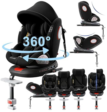 Doraystar 360° Drehbare Autositze: Liegeautositze mit Verstellbarer Kopfstütze und 5-Punkt-Sicherheitsgurt, Isofix, Gruppen 0/1/2/3, 0-36 kg, ECE R129 Zertifiziert (Black High Version)