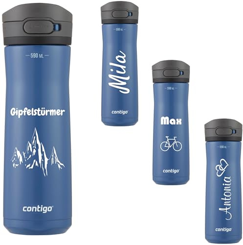 Contigo Jackson Chill AUTOPOP vakuum-isolierte Thermo-Trinkflasche mit Gravur - Namen Edelstahl Isolierflasche, Ideal als Geschenk, auslaufsicher, Easy-Clean-Deckel BPA-frei 590 ml (Blue Corn)