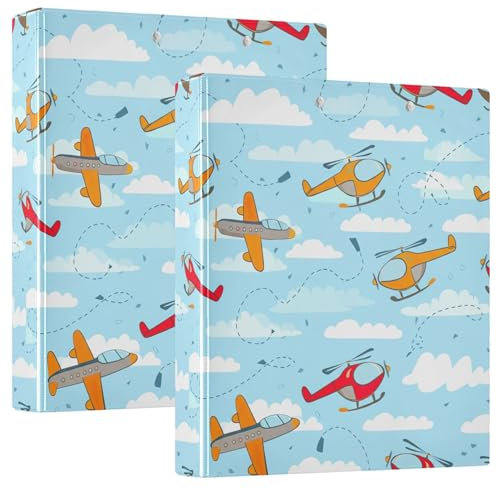 Personalized Cute Airplane Helicopter Blue Sky Binders 1.5 Inch 3 Ring Hold 200 Sheets Folders Notebook Round Ring Recipe Binder, 12.4x10.63x2.36inch, 1 Pack