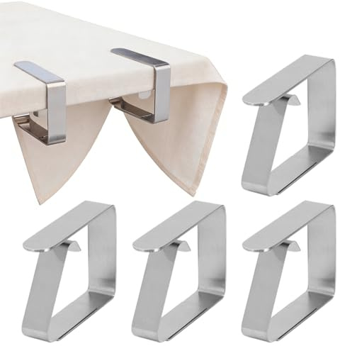 Tissting 4 Stück Tischdeckenklammern Edelstahl, Silber Tischtuchhalter Stabile Tischdeckenbeschwerer Tischdecke Clips für Dicke Tische Restaurant Gartentisch Picknick 5x6cm