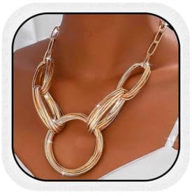 Fashband Chunky Choker Necklaces Gold Pendant Necklace Chain Punk Thick Necklace Accessories for Women (Gold)