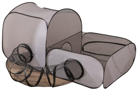 Katzenauslauf Indoor | Tragbares Katzenzelt Gehege | Faltbarer Haustierlaufstall Mit Tunnel Für Kätzchen | Atmungsaktives Netzgewebe Für Innen Außen Garten Spielplatz Kaninchen Welpen