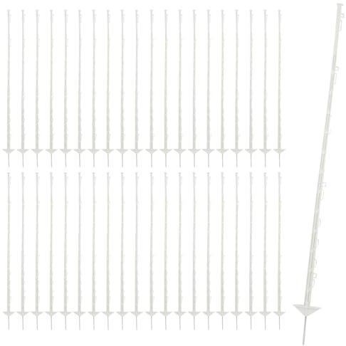 VOSS.farming 40x Weidezaunpfahl 150cm, Kunststoffpfähle, glasfaserverstärkt, weiß, vollisoliert, Doppeltritt, mit Ösen für Litze, Band, Seil, Mobilzaun?für Pferde/Rinder und andere Tiere