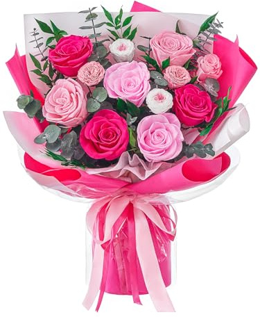 Beaulasting Roses Mothers Day Flowers for Delivery Prime Forever Flowers Mom Preserved Roses Bouquets Flower Birthday Gifts for Women Anniversary Graduation Gifts for Her, 12 Hot Pink