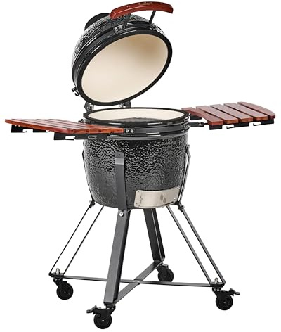 Barbecue da esterno in ceramica a carbone con coperchio nero