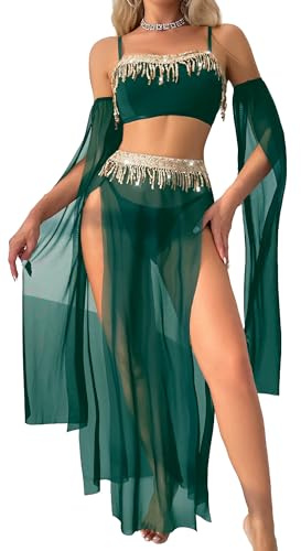 Ausing Damen Bauchtanz Kostüm Exotische Bauchtänzerin Halloween Cosplay Kleid Tops Outfit Festival Bauchtanz Kostüme