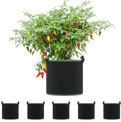 Gegaden 5 Stück 22L Vliesstoff Pflanzsack mit Griffe - Wiederverwendbare Pflanztasche für Tomaten, Kartoffeln, Erdbeeren, Gemüse, Blumen - Geeignet für Garten, Gewächshaus, Balkon, Terrasse