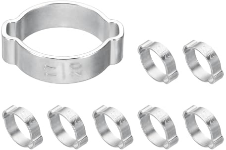 PATIKIL 8 Pcs Double Ear Hose Clamp, 17-20mm 304 Stainless Steel O Clip Crimp Rings, Pipe Clamps for Fuel Petrol Pipe Tube Fitting Connections