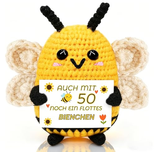 Johiux Pocket Hug Biene Glücksbringer zum 50 Geburtstag Geschenke fürfür Frau Mann,50. Geburtstag Geschenke Frauen Männer,Positive Kartoffel Deutsch, Anti Stress Glücksbringer Biene