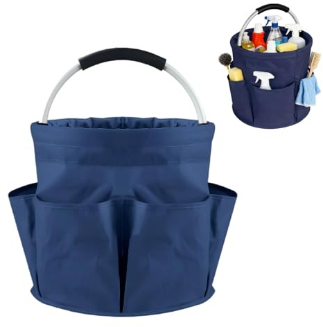 Aguhus 17L Cleaning Caddy with Handle, Portable Picnic Basket, Apple Picking Basket, Gift Basket, Collapsible Bathroom Storage Baskets for Dorm, Bathroom, Tool, Garden, Cleaning Supplies (Navy Blue)