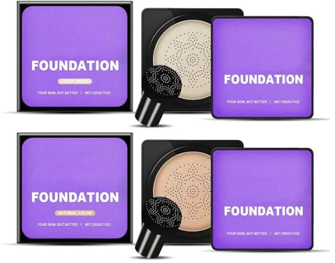 2 Stück Pilzkopf Luftkissen CC Cream, Mushroom Head Air Cushion Foundation, Make-up Basis, Gleichmäßiger Hautton für Alle Hauttypen (Naturfarbe, Elfenbeinweiß)