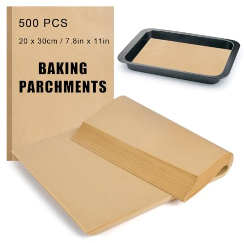 bssmmai 500PCS Unbleached Parchment Paper for Baking, Non Stick Baking Greaseproof Paper Sheets for Air Fryers, Oven, Barbecues, Picnics, Holidays, Bread (20x30cm)
