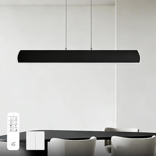 doporro LED Pendelleuchte Esstisch Hängelampe Fernbedienung Matt Schwarz | Modern Hängeleuchte Dimmbar & Höhenverstellbar Stilvolle Esszimmerlampe für Wohnzimmer küche, Alivetta3730