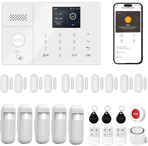 Système d'Alarme Maison, Protection Anti-Intrusion pour Maison (24 kit Set) | Alarme Détecteurs de Mouvement, Capteurs de Porte/Fenêtre, Boutons SOS,Commande à Distance, WiFi Alarme Sécurité Intelligente
