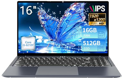 16 Ordenador Portátil Core i5 8210Y (hasta 3.6 GHz) Procesador 16GB RAM 512GB SSD Pantalla IPS Teclado Numérico Retroiluminado RJ45 USB3.0 HDMI BT 5.0 – PC Portátil para Multitarea y Movilidad