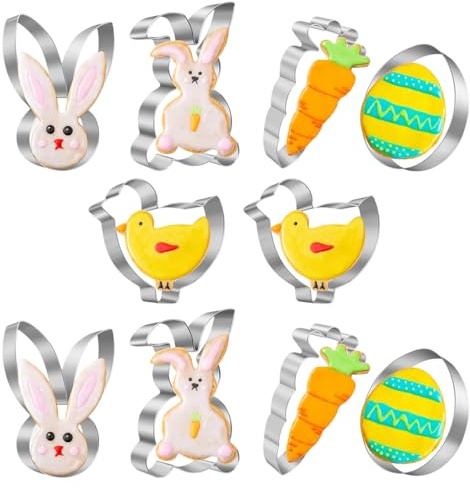 CATZUM 10 Pezzi Formine per Biscotti in Acciaio Inox Set Pasqua – Coniglietto, Uovo di Pasqua, Carota, Coniglio – Stampini per Biscotti Pasquali e Dolci Creativi