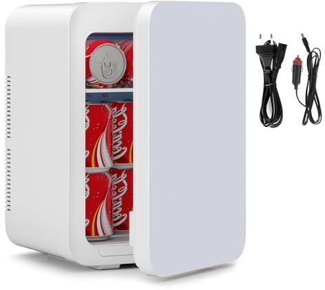 KioGro Mini Kühlschrank 20L,2 in 1 Kleiner Kühlschrank,mit Glasfront | 220V AC/12V DC,Mini-Kühlschränke,Tragbarer Skincare Fridge für Kosmetik,Getränke,für Auto/Büro/Camping,Weiß