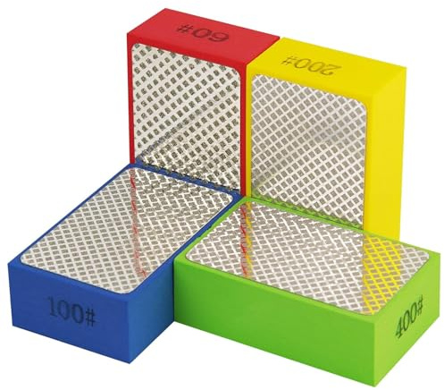 4 Pack Hand Diamond Polishing Pads, Sanding Blocks 60#, 100#, 200#, 400# | Foam Backed Diamond Sanding Block Glass Polishing Kit for Tile, Glass, Wood, Marble, Metal, Ceramic