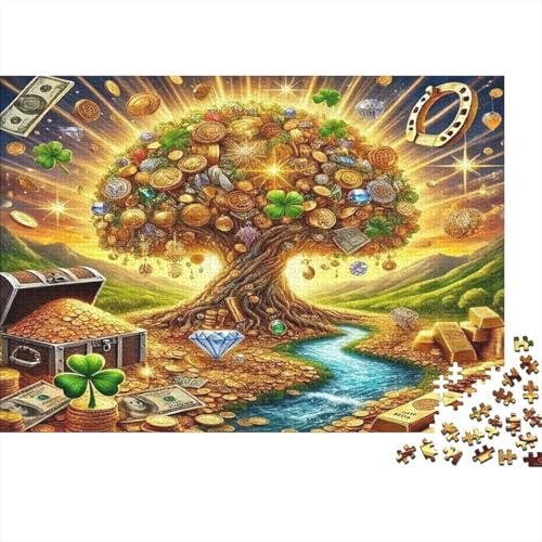 Money Tree 1000 Piece Jigsaw Puzzle for Adults Gold Elements Relax Decor
